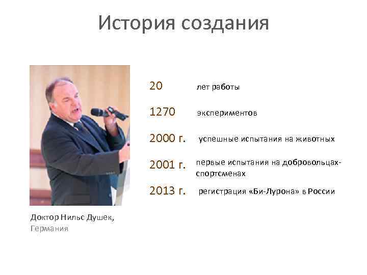 История создания 20 1270 экспериментов 2000 г. успешные испытания на животных 2001 г. первые