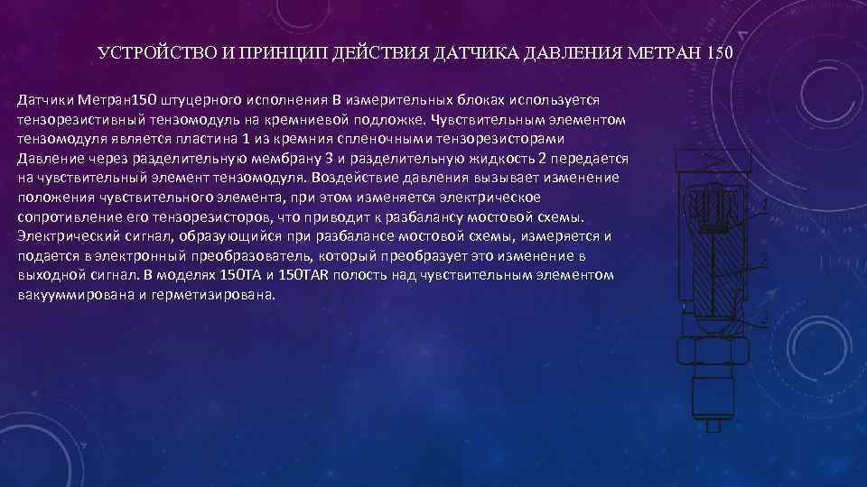 УСТРОЙСТВО И ПРИНЦИП ДЕЙСТВИЯ ДАТЧИКА ДАВЛЕНИЯ МЕТРАН 150 Датчики Метран 150 штуцерного исполнения В