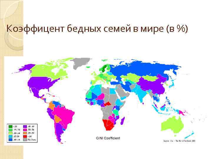 Коэффицент бедных семей в мире (в %) 