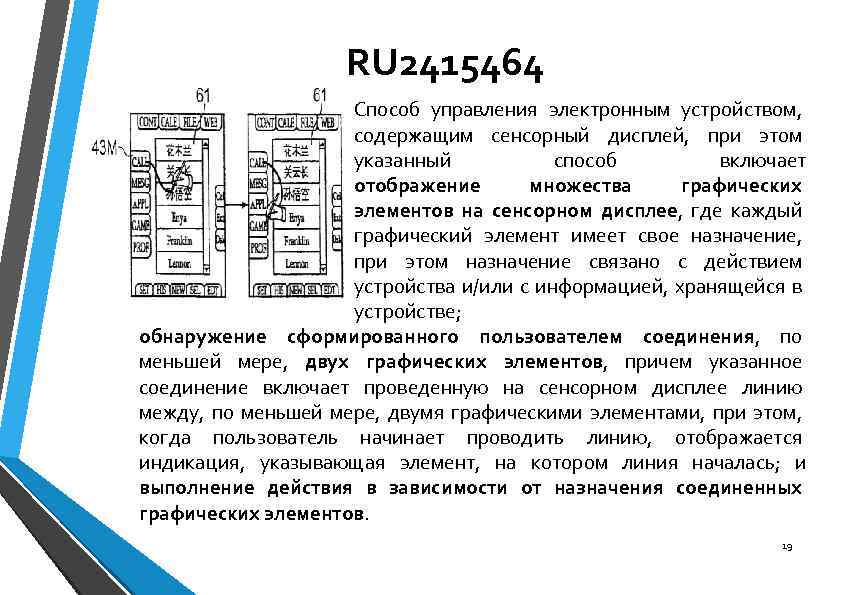 RU 2415464 Способ управления электронным устройством, содержащим сенсорный дисплей, при этом указанный способ включает