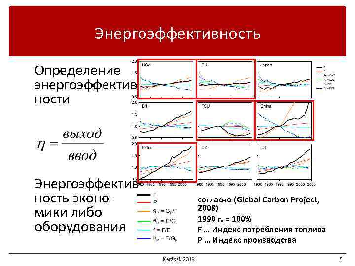 Энергоэффективность Определение энергоэффектив ности Энергоэффектив ность экономики либо оборудования согласно (Global Carbon Project, 2008)