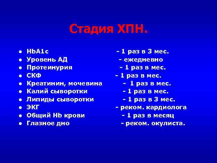 Стадия ХПН. ● ● ● ● ● Hb. A 1 c 1 раз в