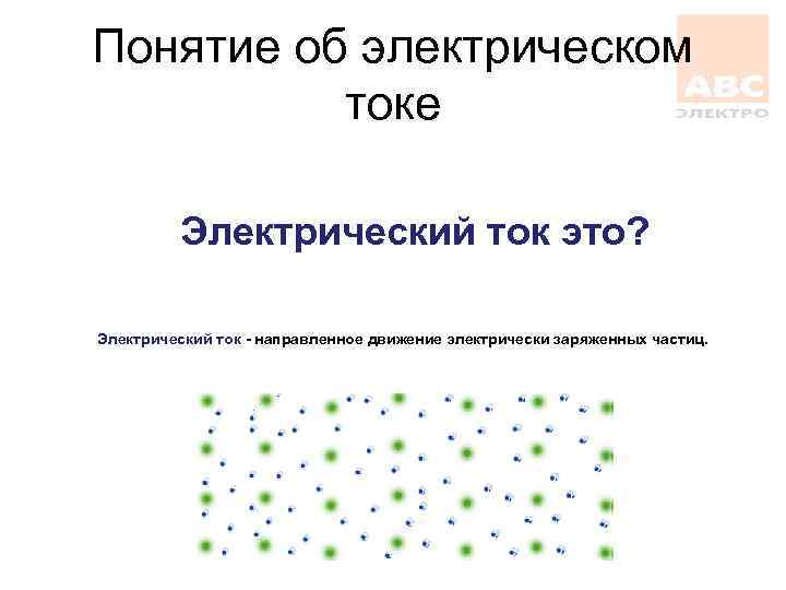 Понятие об электрическом токе Электрический ток это? Электрический ток - направленное движение электрически заряженных