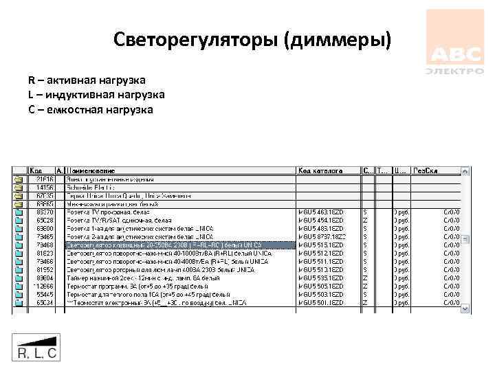 Светорегуляторы (диммеры) R – активная нагрузка L – индуктивная нагрузка С – емкостная нагрузка