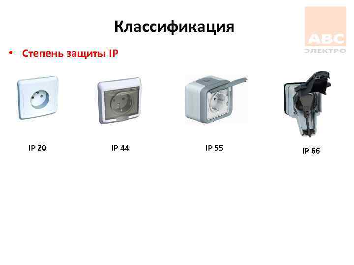 Классификация • Степень защиты IP 20 IP 44 IP 55 IP 66 