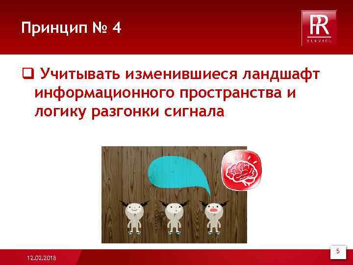 Принцип № 4 q Учитывать изменившиеся ландшафт информационного пространства и логику разгонки сигнала 5