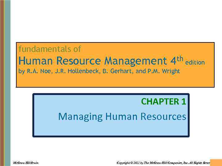 fundamentals of Human Resource Management 4 th edition by R. A. Noe, J. R.