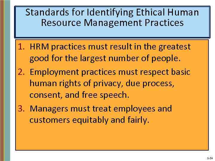 Standards for Identifying Ethical Human Resource Management Practices 1. HRM practices must result in