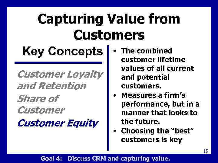 Capturing Value from Customers Key Concepts Customer Loyalty and Retention Share of Customer Equity