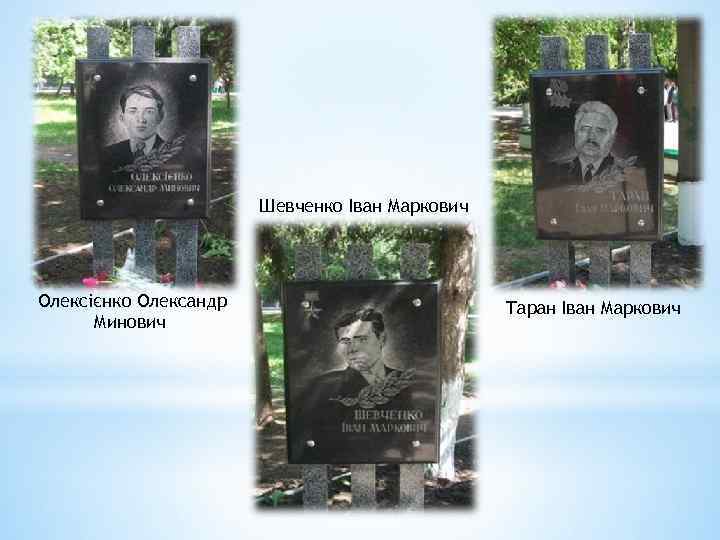 Шевченко Іван Маркович Олексієнко Олександр Минович Таран Іван Маркович 