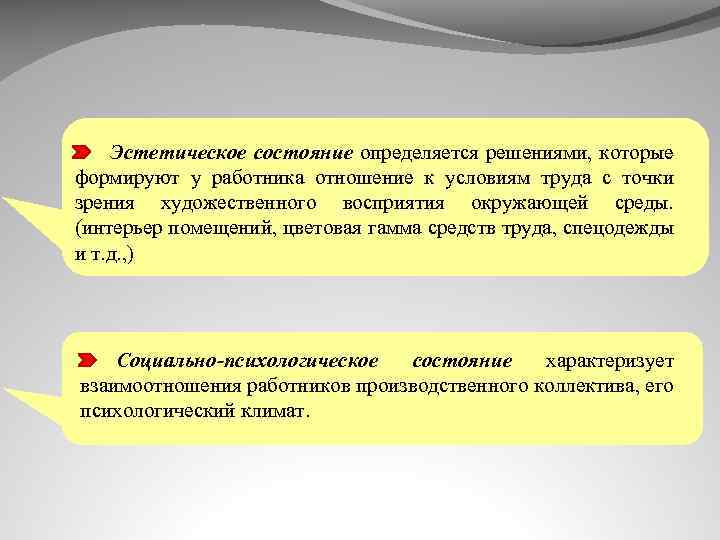 Эстетические определите. Эстетические условия труда. Эстетическое факторы определяющие условия труда. Эстетическое состояние это. Эстетические факторы условий труда.