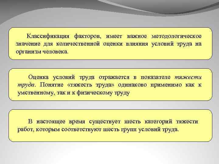 Классификация факторов, имеет важное методологическое значение для количественной оценки влияния условий труда на организм