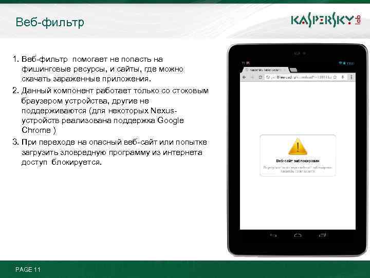 Веб-фильтр 1. Веб-фильтр помогает не попасть на фишинговые ресурсы, и сайты, где можно скачать