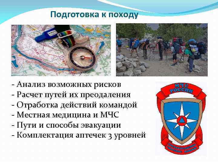 Подготовка к походу - Анализ возможных рисков - Расчет путей их преодаления - Отработка