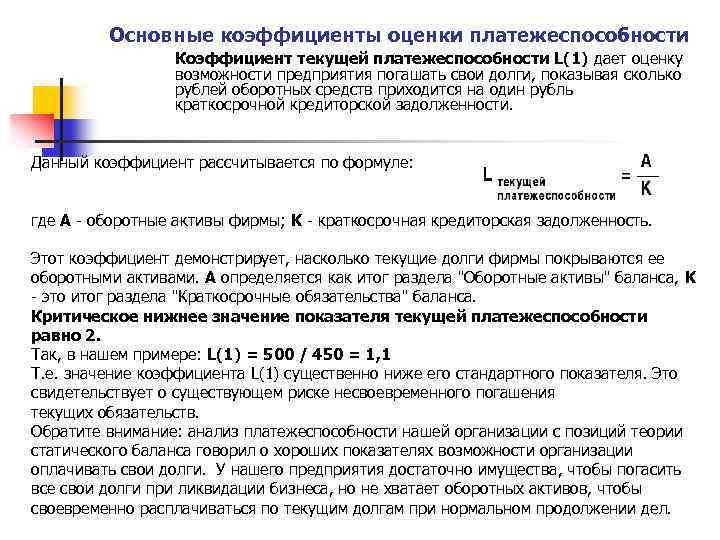 Коэффициенты оценки платежеспособности