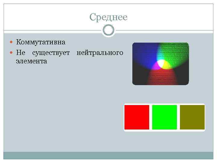 Среднее Коммутативна Не существует нейтрального элемента 