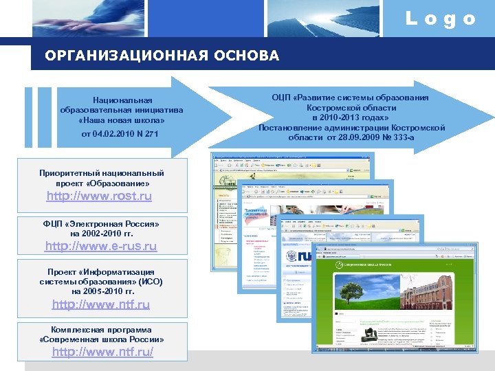 Logo ОРГАНИЗАЦИОННАЯ ОСНОВА Национальная образовательная инициатива «Наша новая школа» от 04. 02. 2010 N