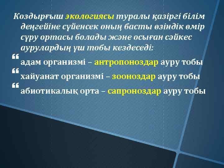 Коздырғыш экологиясы туралы қазіргі білім деңгейіне сүйенсек оның басты өзіндік өмір сүру ортасы болады