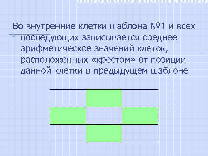 Во внутренние клетки шаблона № 1 и всех последующих записывается среднее арифметическое значений клеток,