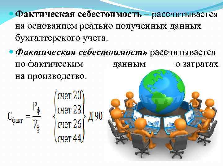  Фактическая себестоимость – рассчитывается на основанием реально полученных данных бухгалтерского учета. Фактическая себестоимость