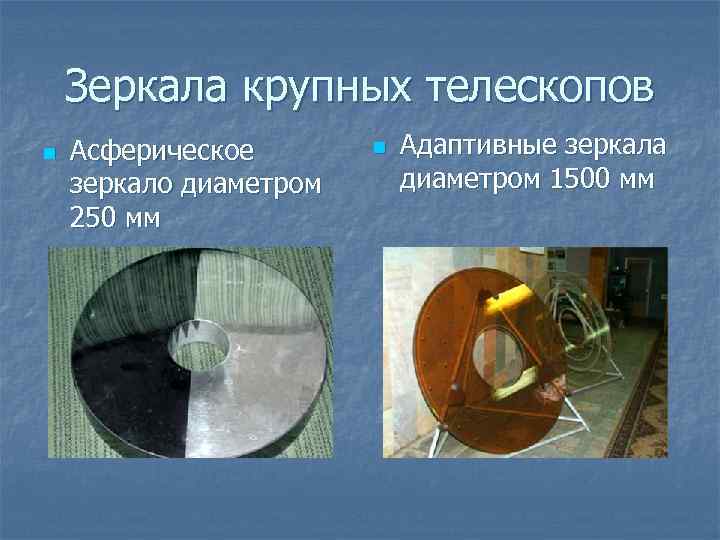 Зеркала крупных телескопов n Асферическое зеркало диаметром 250 мм n Адаптивные зеркала диаметром 1500