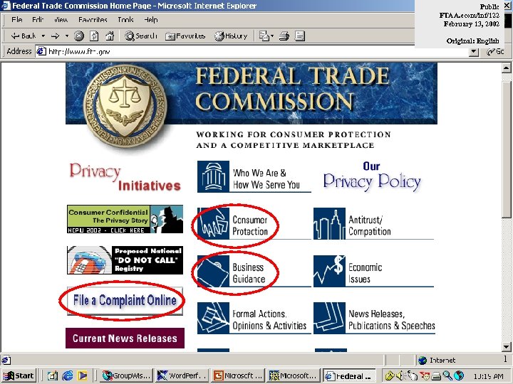 Public FTAA. ecom/inf/122 February 13, 2002 Original: English 1 