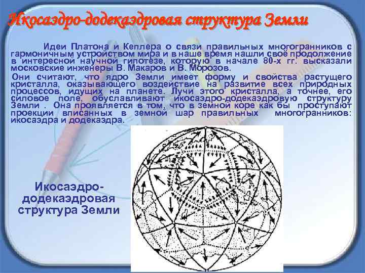 Икосаэдро-додекаэдровая структура Земли Идеи Платона и Кеплера о связи правильных многогранников с гармоничным устройством