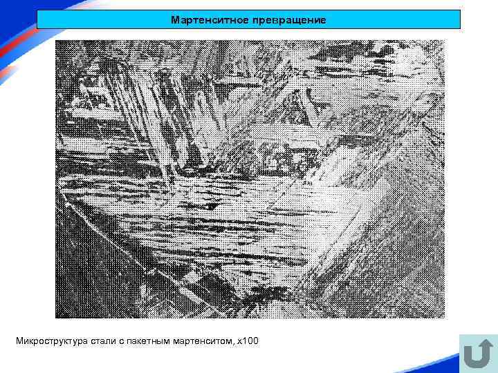 Мартенситное превращение Микроструктура стали с пакетным мартенситом, х100 