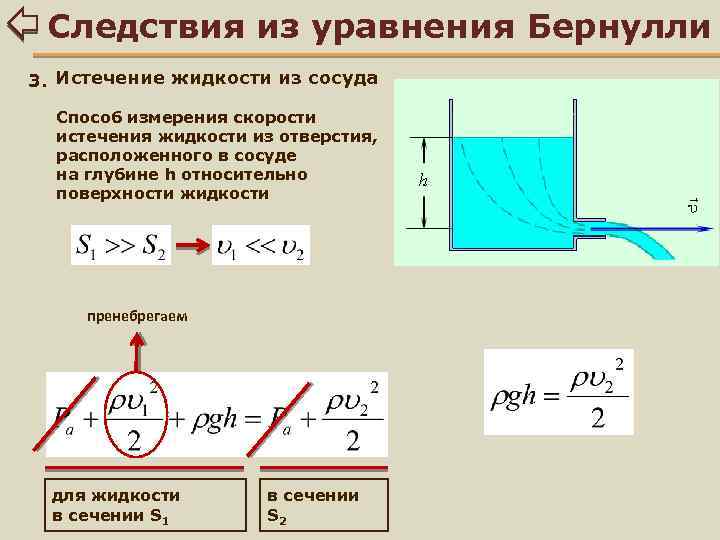 Отверстие в сосуде. Истечение жидкости из отверстия формула Торричелли. Истечение жидкости из малого отверстия в сосуде. Истечение жидкости из резервуара формула. Зависимость давления от скорости жидкости.