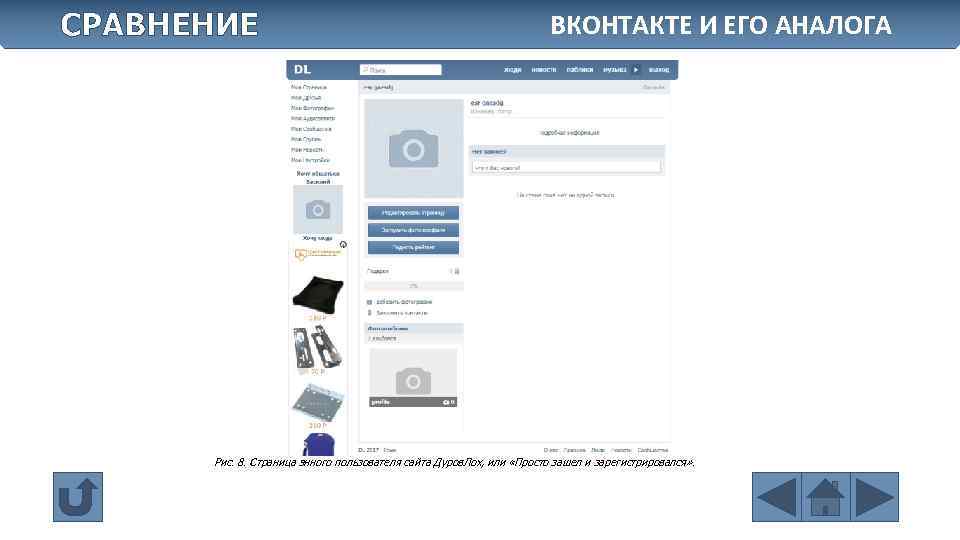 СРАВНЕНИЕ ВКОНТАКТЕ И ЕГО АНАЛОГА Рис. 8. Страница энного пользователя сайта Дуров. Лох, или