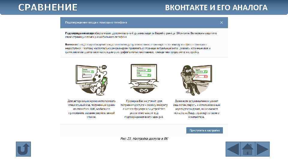СРАВНЕНИЕ ВКОНТАКТЕ И ЕГО АНАЛОГА Рис. 21. Настройка доступа в ВК 