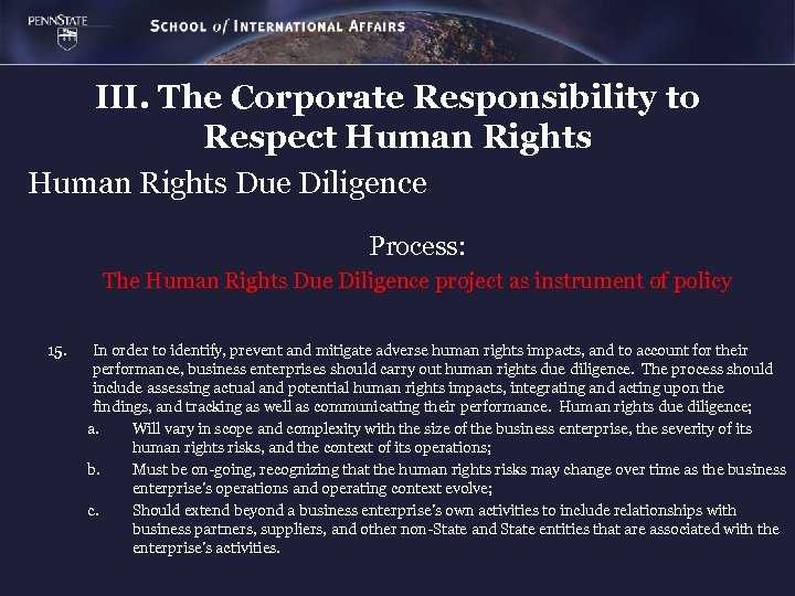 III. The Corporate Responsibility to Respect Human Rights Due Diligence Process: The Human Rights