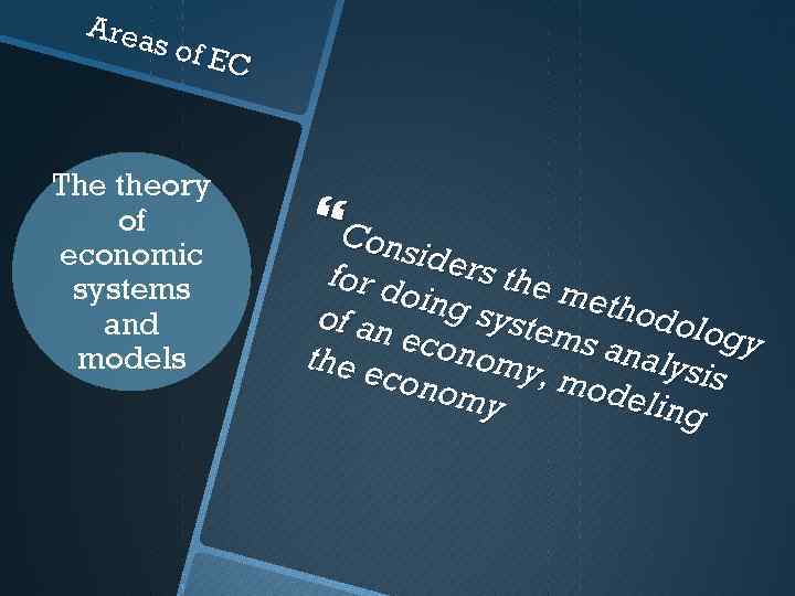 Area s of E C The theory of economic systems and models Cons i