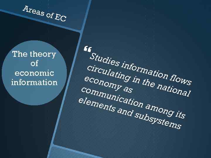 Area s of E C The theory of economic information Studi e s info