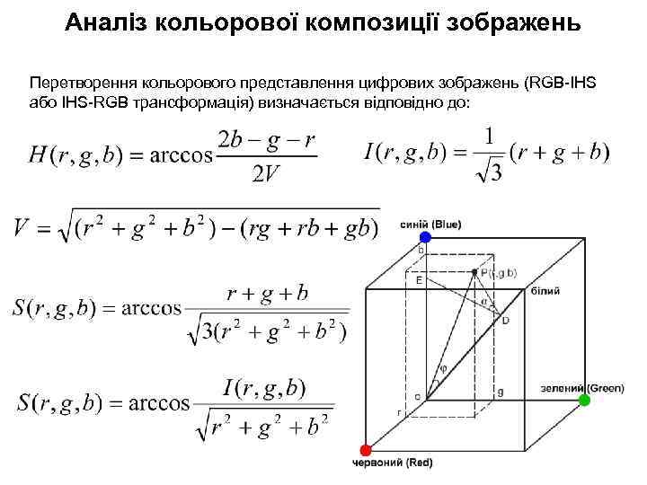 Аналіз кольорової композиції зображень Перетворення кольорового представлення цифрових зображень (RGB-IHS або IHS-RGB трансформація) визначається