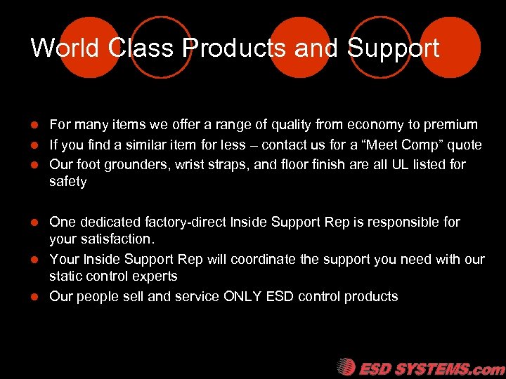 World Class Products and Support For many items we offer a range of quality