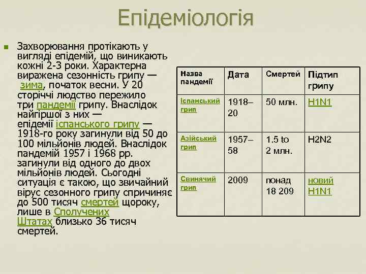 Епідеміологія n Захворювання протікають у вигляді епідемій, що виникають кожні 2 -3 роки. Характерна