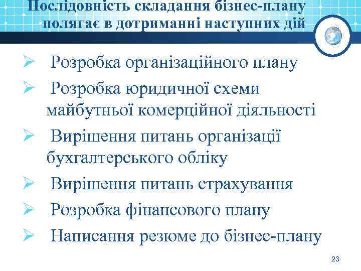 Послідовність складання бізнес-плану полягає в дотриманні наступних дій Ø Розробка організаційного плану Ø Розробка