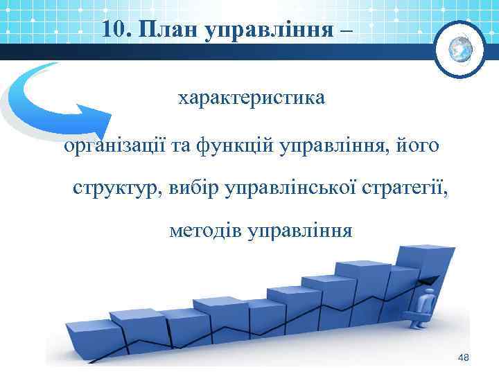 10. План управління – характеристика організації та функцій управління, його структур, вибір управлінської стратегії,