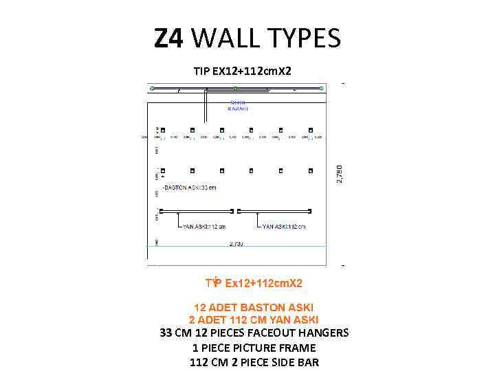 Z 4 WALL TYPES TIP EX 12+112 cm. X 2 33 CM 12 PIECES