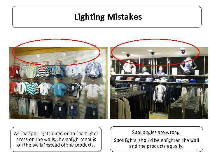 Lighting Mistakes As the spot lights directed to the higher areas on the walls,