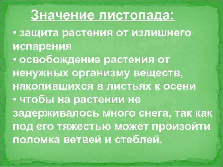 Какое значение листопада