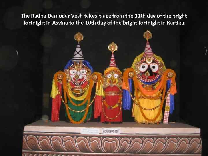 The Radha Damodar Vesh takes place from the 11 th day of the bright