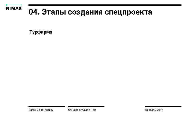 04. Этапы создания спецпроекта Турфирма Nimax Digital Agency Спецпроекты для НКО Февраль 2017 