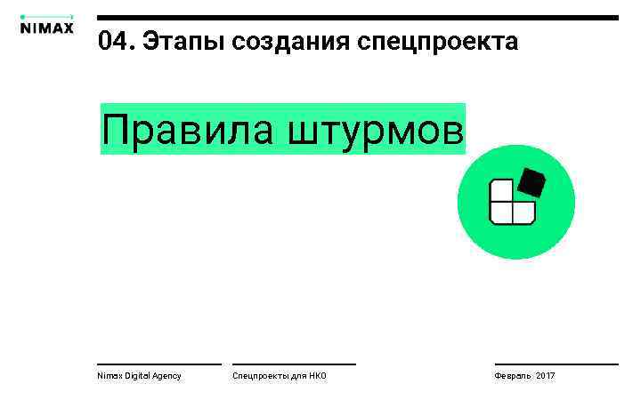 04. Этапы создания спецпроекта Правила штурмов Nimax Digital Agency Спецпроекты для НКО Февраль 2017