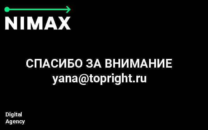 СПАСИБО ЗА ВНИМАНИЕ yana@topright. ru Digital Agency 