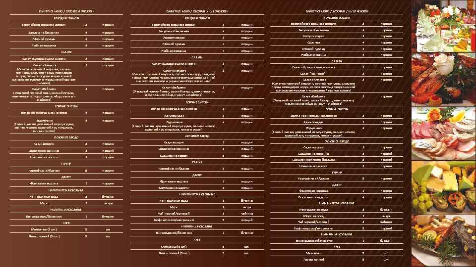 БАНКЕТНОЕ МЕНЮ / 2000 РУБ/10 ЧЕЛОВЕК БАНКЕТНОЕ МЕНЮ / 3000 РУБ. / НА 10