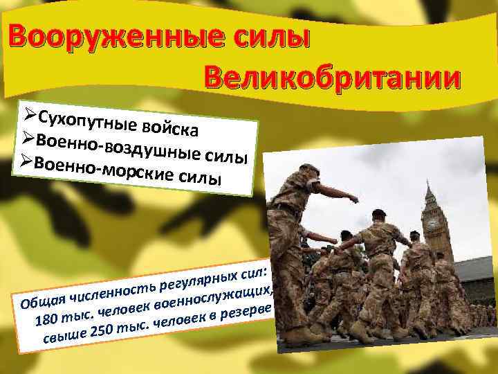 Вооруженные силы Великобритании ØСухопутные войска ØВоенно-воз душные силы ØВоенно-мор ские силы л: ярных си