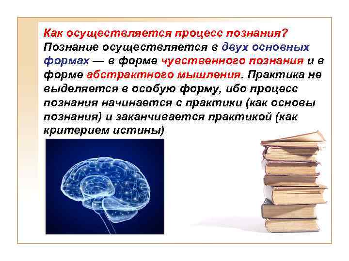 Как осуществляется процесс познания? Познание осуществляется в двух основных формах — в форме чувственного