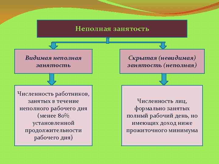 Неполная занятость Видимая неполная занятость Скрытая (невидимая) занятость (неполная) Численность работников, занятых в течение